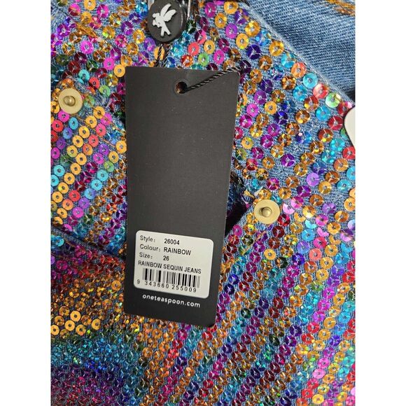 Free People RAINBOW SEQUIN BANDITS RELAXED JEANS Size Size 26 - Picture 9 of 9